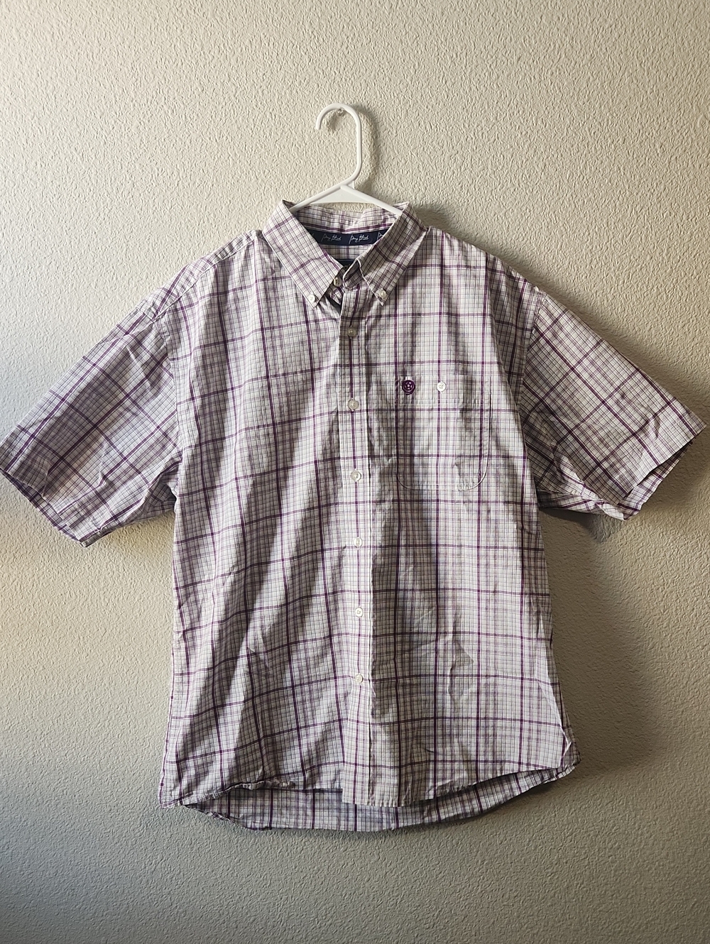 Wrangler Short-Sleeve Plaid Button-Down Shirt - Light Gray & Purple